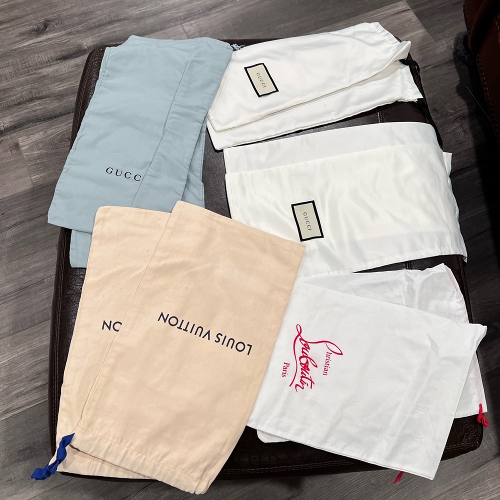 6 sets of Gucci, LV, Christian Louboutin and Golden Goose Dust Bags